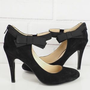 Nine West Black Suede Heels with Bow Detail